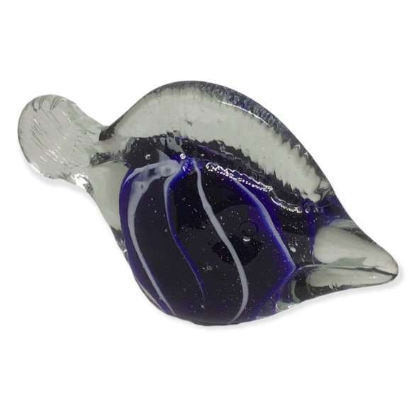 Handmade Glass Art Fish Purple White Stripe Angel Paperweight Sculpture Figurine - Picture 2 of 7